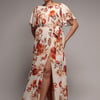 Goddiva Plus Wrap Back Flutter Sleeve Maxi - Beige