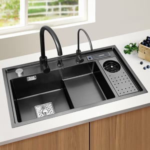 Drop-in Kitchen Sink Workstation With High-pressure Cup Washer Stainless Steel in Black