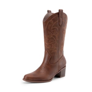 DREAM PAIRS Women   s Embroidered Distressed Cowgirl Boots