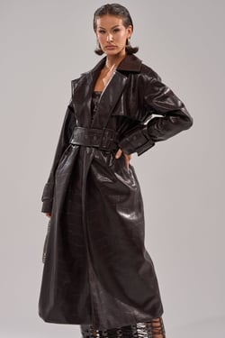AKIRA Embossed Croc Trench Coat | Brown | Size 1X