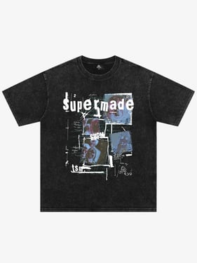 Washed Vintage Collage Graphic T-Shirt - Wash Water Black / 2XL