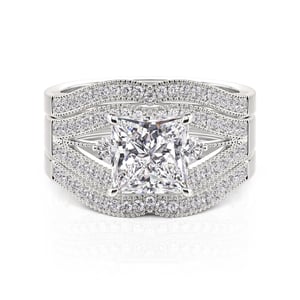 Jeulia Art Deco Princess Cut Bridal Ring Set 3PCS