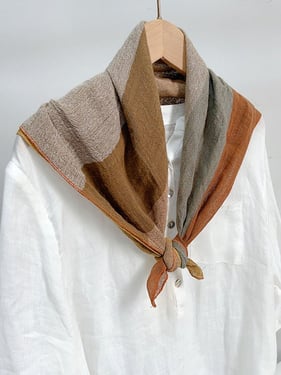 Cotton-Linen Plaid Patchwork Square Scarf - Maple Tan / One Size