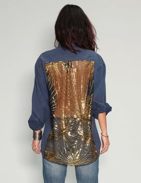 Party Back Shirt - Gold Sequin - Blue Cotton