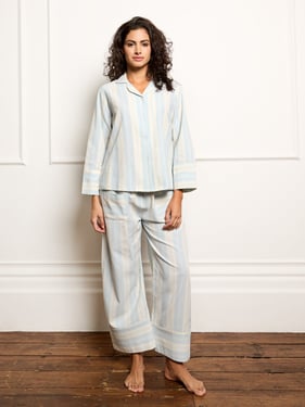 Womens Textured Twill Boxy Pyjamas Baby Blue Sailor Stripe - 3XL / 22-24 / Blue