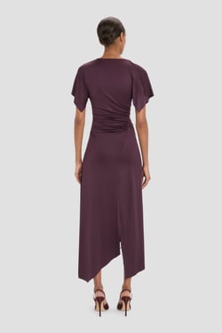 Victoria Beckham Blousey Midi Dress In Blackcurrant - 16 - Womens