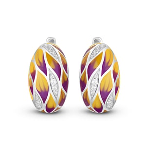 Jeulia "Swaying Leaves" Enamel Sterling Silver Hoop Earrings