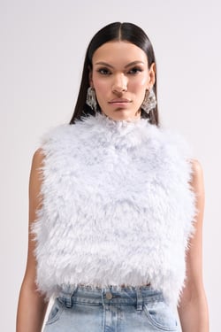 AKIRA Icy Open Back Fur Top | Light Blue | Size Small