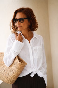 Womens White With Ric Rac Trim Gauze Classic Shirt - 3XL / 22-24 / Cream