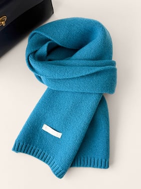 100% Wool Solid-Color Woven Scarf - Blueberry / One Size