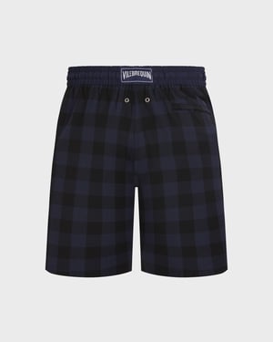 Vilebrequin - Men Ultrafine Wool Long Swim Shorts Macro Check Tartan - Swimwear - Okognus - Blue - Size XXXL