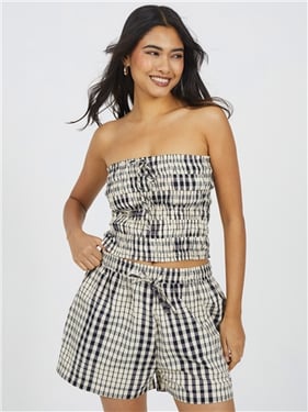 Brave Soul Check Bandeau Top - Cream Black - XS
