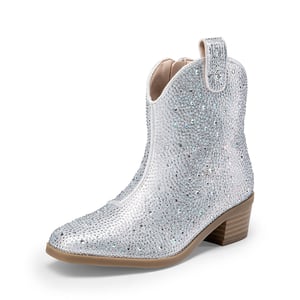DREAM PAIRS Girls    Rhinestone Square Toe Cowgirl Boots