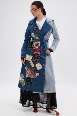 AKIRA Mila Patch Denim Trench Coat | Size XL