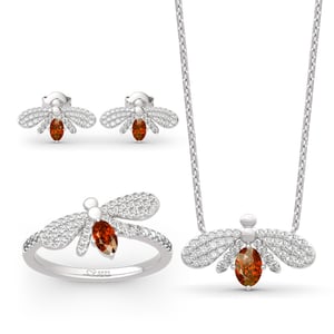 Jeulia "Natural Wonder" Firefly Design Oval Cut Sterling Silver Jewelry Set