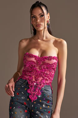 AKIRA Oh Hot Damn Rhinestone Corset Top | Size XL