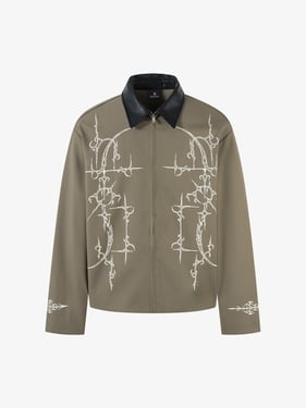 Street Gothic PU Leather Collar With Thorn Print Jacket - Khaki / XL