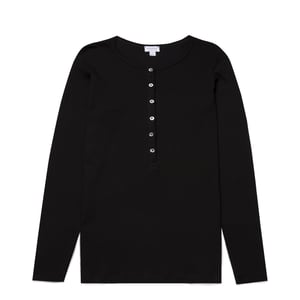 Sunspel Womens Rib Henley Black