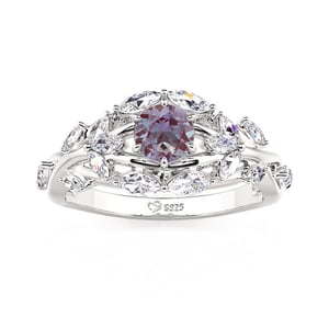 Jeulia Flower&Leaf Alexandrite Ring Round Cut Sterling Silver