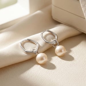Unique Misshapen Sterling Silver Hoop Earrings with Synthetic Pearl Charm