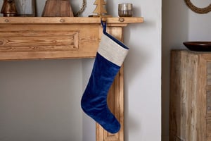 nkuku Karru Cotton Velvet Stocking | Christmas Decorations | One Size | Indigo