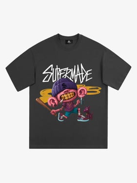 Thesupermade Cartoon Graffiti Trendy Weird Kid T-Shirt - Dark Gray / XXL