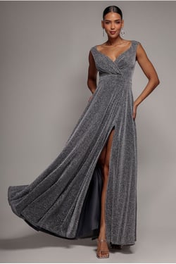 Goddiva Crossover Lurex Glitter Maxi Dress - Silver