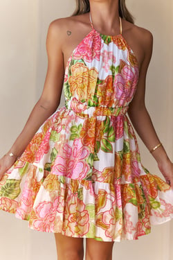 Petal Perfection Halter Mini Dress Floral