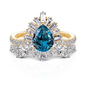 Jeulia Luna Astra Sunrise Two Tone Pear Ring Set