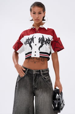 AKIRA Winning Team Button Down Top | Size 1X