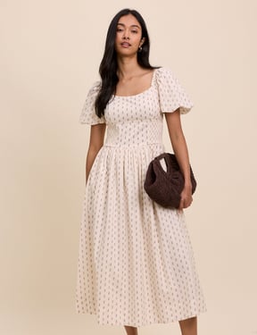Ivory Floral Puff Sleeve Mara Midi Dress
