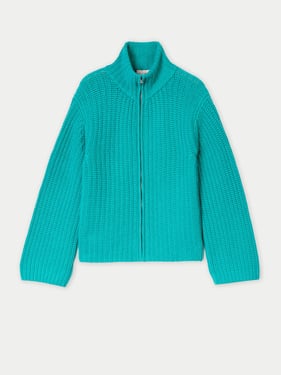 Chunky Cashmere Cardigan with Zipper - L / dynasty green / WK644D-1156/0000