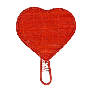 Heart-Shaped Handwoven Iraca Palm Fan - Red