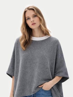 Boat-Neck Cashmere Poncho - L-XL / dim gray / WK749-1300