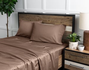 QE Home 310TC Bamboo Cotton Sheet Set in Mocha Whip, Brown, Double