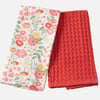 QE Home Cotton Tea Towels in Spring Meadow (Set of 2), Scenic, Red