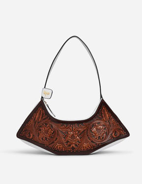 Pearl Flame Shoulder Bag - Hand-Tooled Full-Grain Premium Leather - Tan