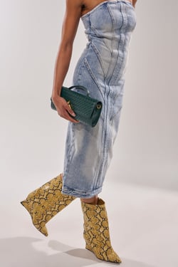 AKIRA Azalea Wang Vinci Yellow Snake PU Print Wedge Bootie | Size 11