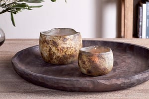 nkuku Gola Recycled Glass Tealight Holder | Candles Holders & Lanterns | Small | Antique Smoke