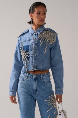 AKIRA Sparkle And Shine Queen Denim Button Down Top | Size Medium