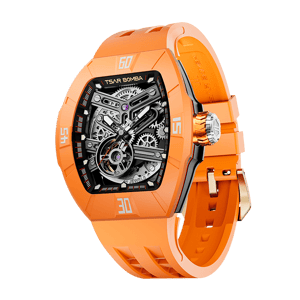 TSAR BOMBA Men's Automatic Skeleton Watch | Interchangeable Luxury Design | Dynamic Orange | Atomic TB8218 | Fluororubber