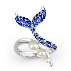 Jeulia "Dancing by the Moonlight" Mermaid Tail Faux Pearl Sterling Silver Ring