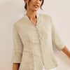 100% Linen Hand Button Fitted Jacket AMELIA - Khaki / M