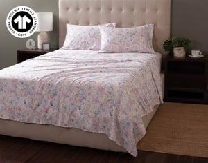 QE Home 300TC Organic Cotton Sheet Set in Adore, Floral, GOTS Certified, Pink, Queen