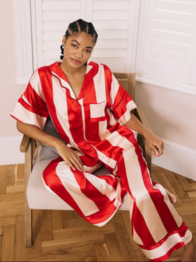 Womens Satin Oversize Pyjamas Red Stripe - 3XL / 22-24 / Red