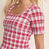 Red Check Shirred Frill Trim Top