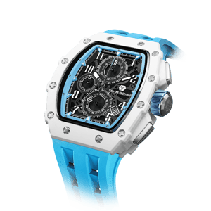 TSAR BOMBA Men's Luxury Quartz Watch | Blue | Bioceramic Tonneau Case | Japanese Quartz Movement | 50M Waterproof Sport Wristwatch for Men | Elementalal TB8204B