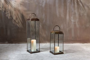 nkuku Kaso Lantern | Candles Holders & Lanterns | Small | Aged Antique Brass