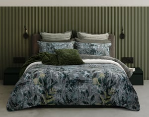 QE Home Thistledown Duvet Cover, Bamboo Cotton, Botanical, Green, Super King