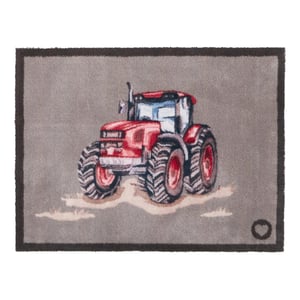 Red Farmyard Tractor Washable Doormat - 65x85cm